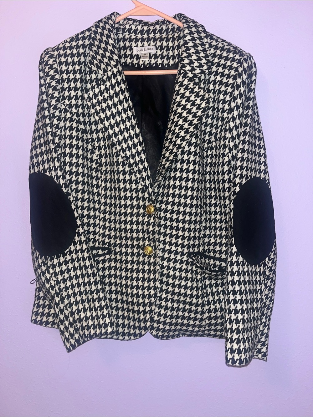 Joan Rivers Black & White Houndstooth Blazer with Elbow Patches